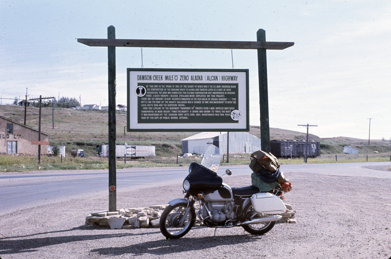 72-09-01, 001, 1971 BMW at Start of Alaska Hwy, B C, Ca