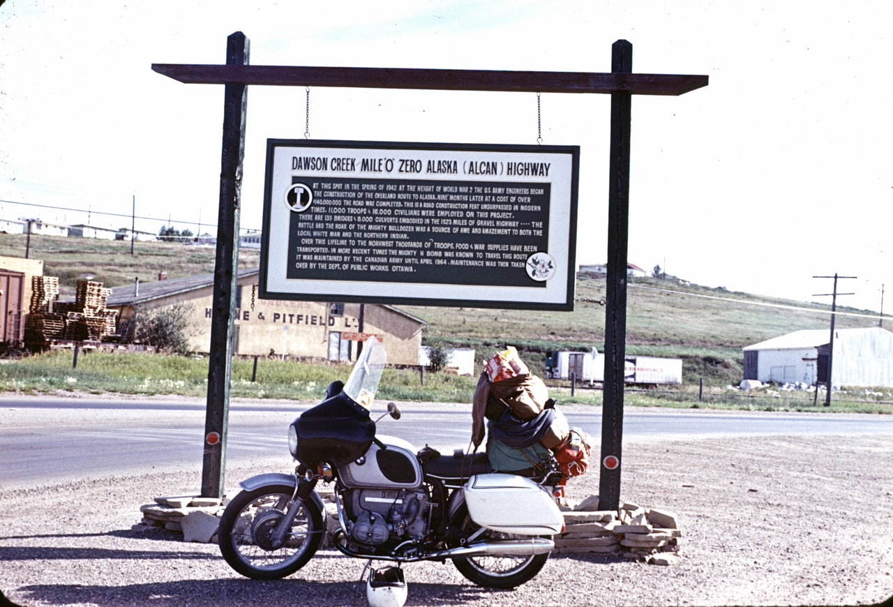 72-09-01, 003, 1971 BMW at Start of Alaska Hwy, B C, Ca