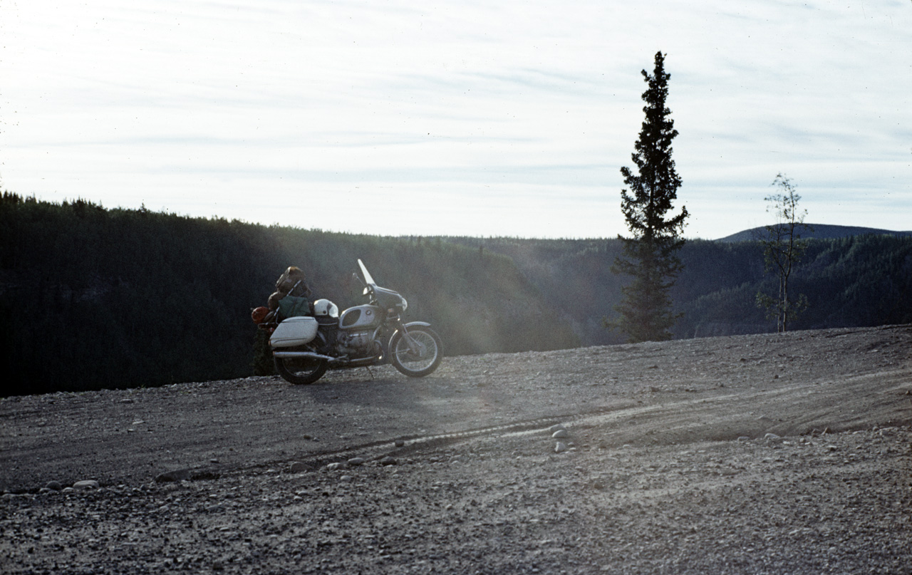 72-09-01, 004, Bike on Alaska Hwy, 158 mi, British Columbia
